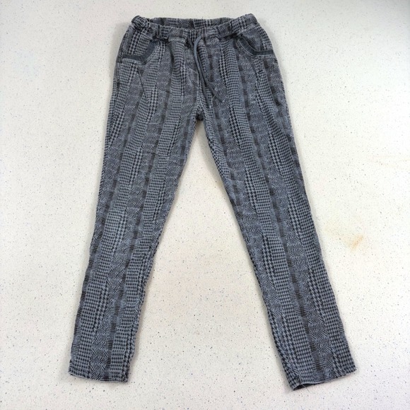 Tempo Paris Pants - TEMPO PARIS Grey Blue Houndstooth Print Drawstring‎ Jogger Pants Italy Size L